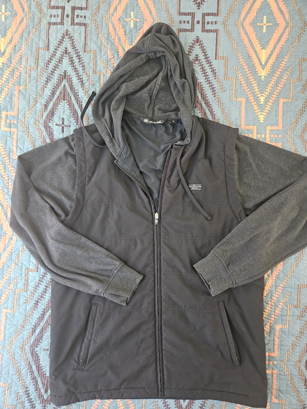 Travis‎ Mathew Black and Charcoal Gray Hooded Zip Jacket
